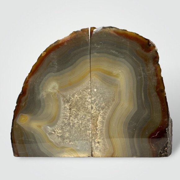 Crystal Agate Bookends w/ Geode Center, Natural Bookshelf Decor, 5+ lbs. (FG) - Picture 2 of 16